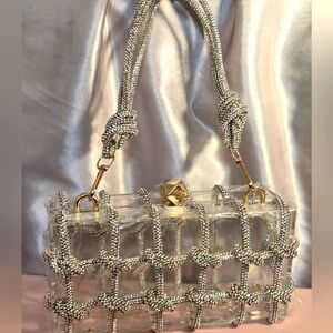 Elegant Clear Acrylic & Silver Beaded Rope Embellished Women's Bag